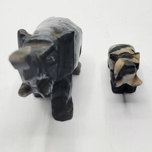 Set of 2 Zebra Marble Stone Elephants – Hand Carved Natural Stone Figurines